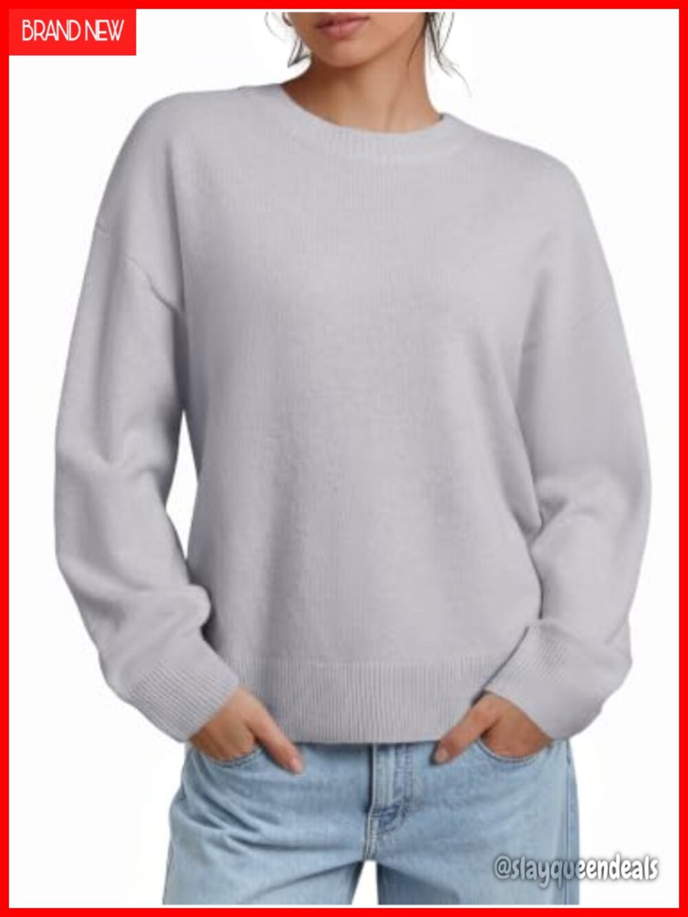 GK Women's Crew Neck Batwing Sleeve Sweater Casual Loose Fit Knit Top